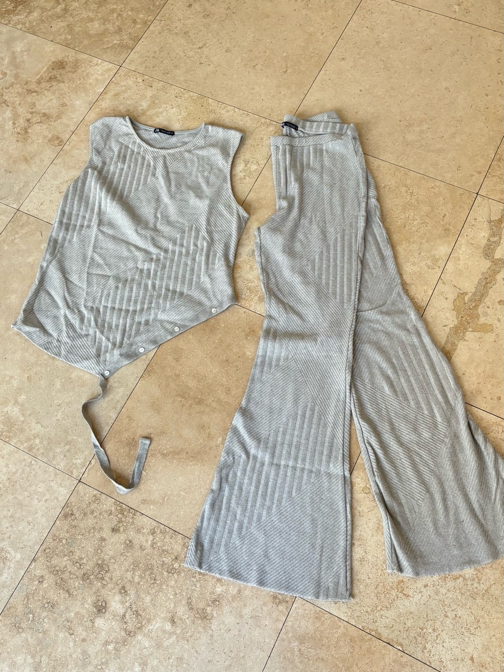 Zara Taupe Ribbed Knit Two-Piece Set